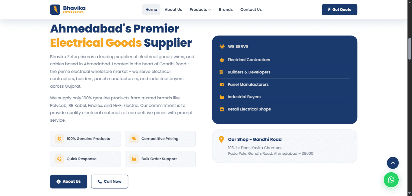 Bhavika Enterprises – Electrical Goods Supplier Website Development
